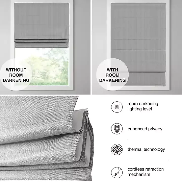 Gray Basketweave Cordless Roman Shade, 33 in.