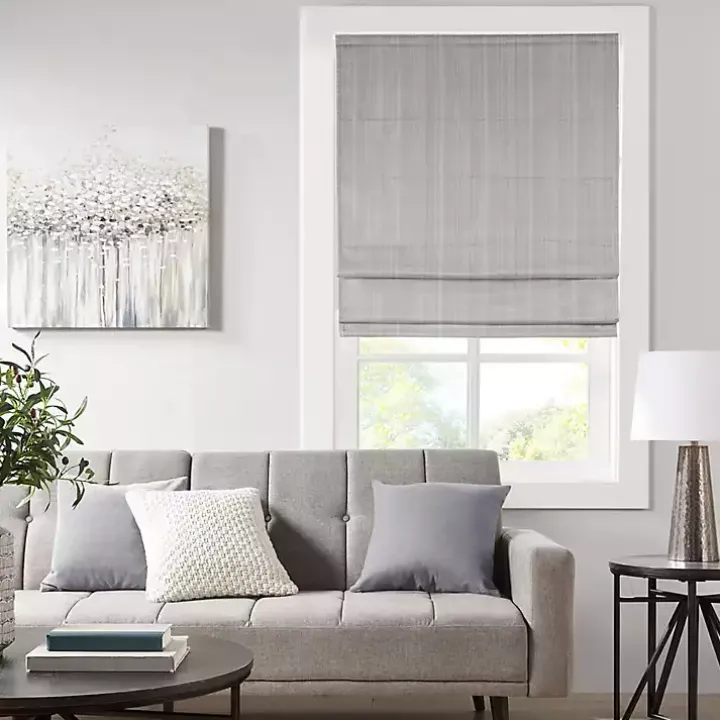 Gray Basketweave Cordless Roman Shade, 35 in.