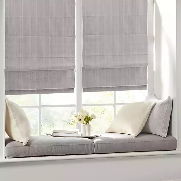 Gray Basketweave Cordless Roman Shade, 35 in.