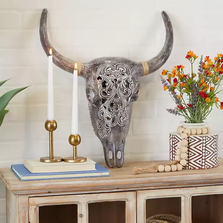 Gray Bohemian Bull Wall Plaque