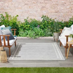 Gray Bordered Indoor/Outdoor Area Rug, 5x7