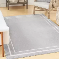 Gray Bordered Indoor/Outdoor Area Rug, 5x7