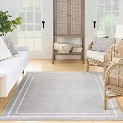 Gray Bordered Indoor/Outdoor Area Rug, 5x7