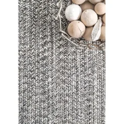Gray Braided Area Rug with Tassels, 10x14