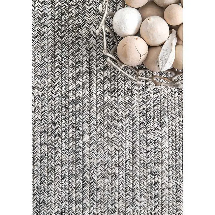 Gray Braided Area Rug with Tassels, 10x14