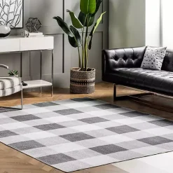 Gray Buffalo Plaid Washable Area Rug, 4x6