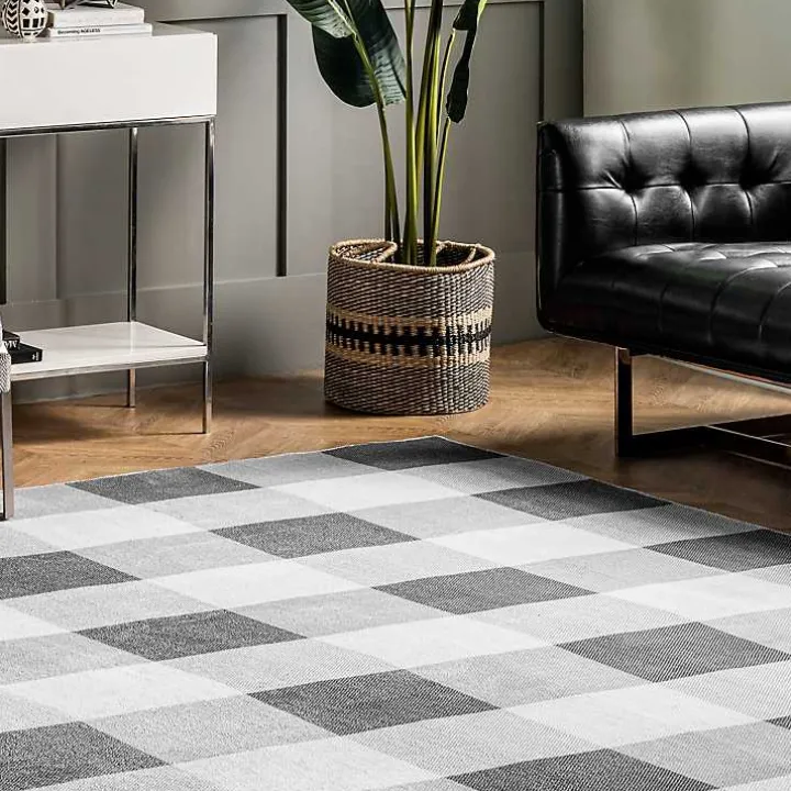 Gray Buffalo Plaid Washable Area Rug, 4x6