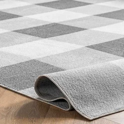 Gray Buffalo Plaid Washable Area Rug, 4x6