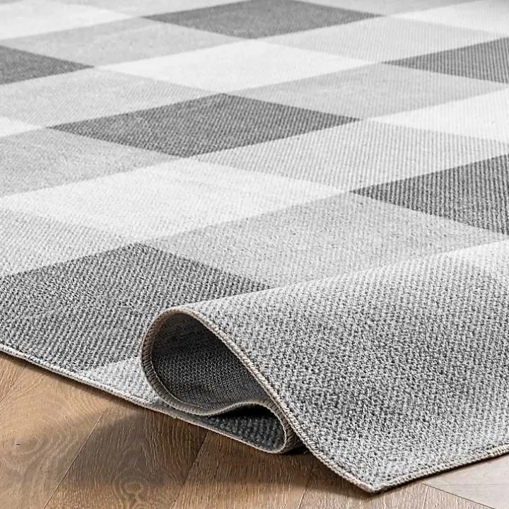 Gray Buffalo Plaid Washable Area Rug, 4x6
