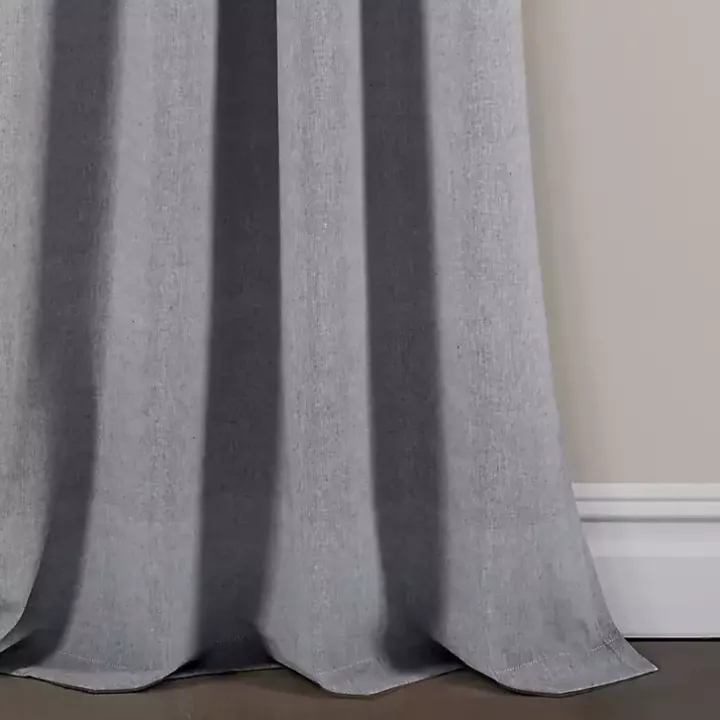Gray Button and Stripe Curtain Panel Set, 95 in.
