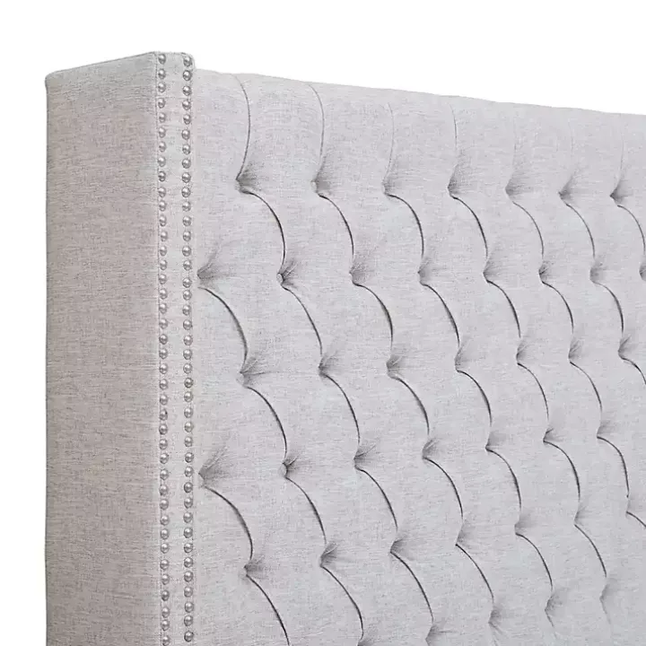 Gray Button Tufted Nailhead Trim Queen Headboard