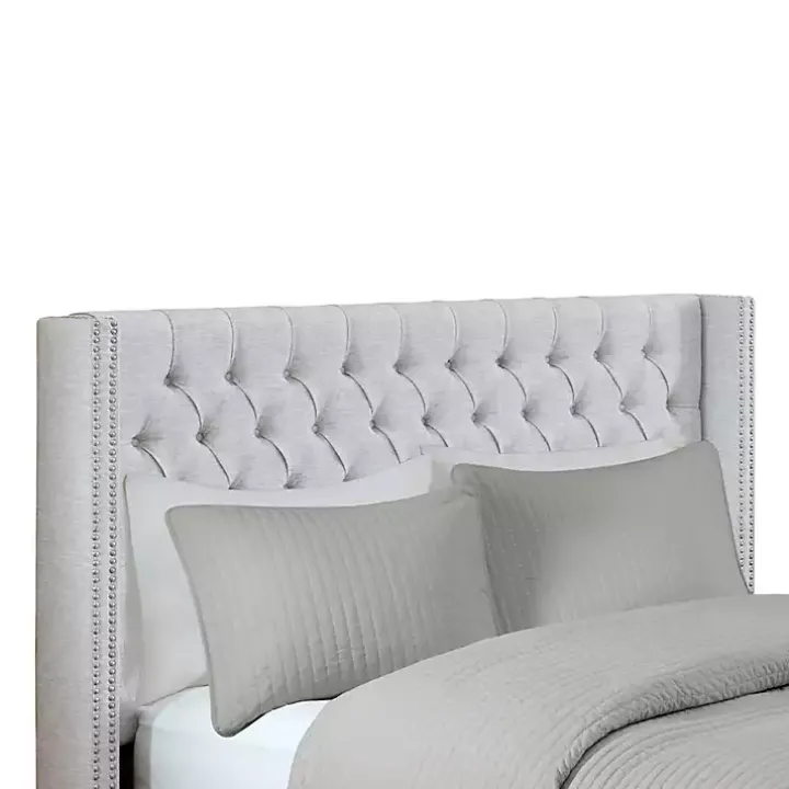 Gray Button Tufted Nailhead Trim Queen Headboard