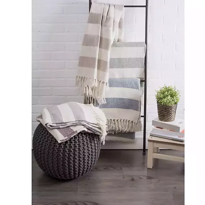 Gray Cabana Stripe Throw