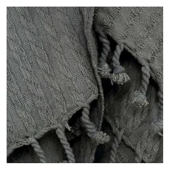 Gray Cable Knit Tassel Throw