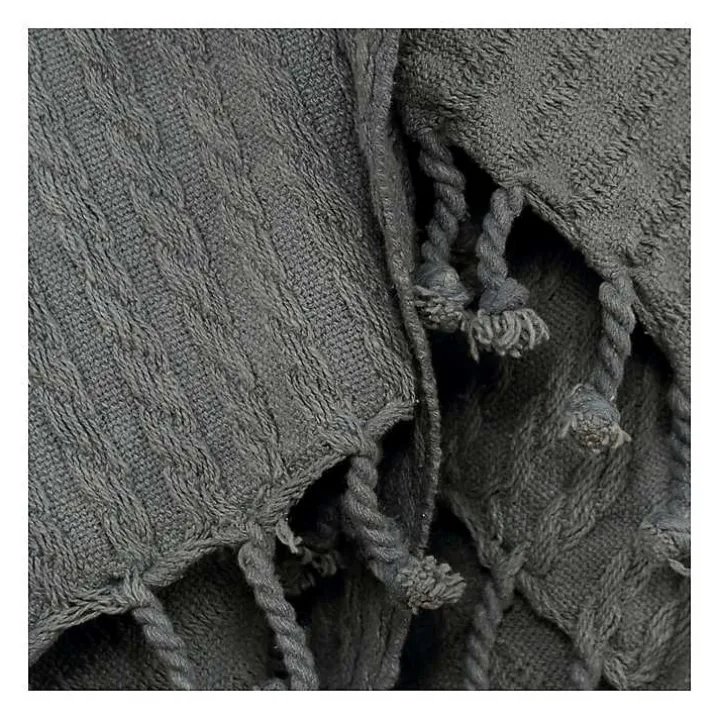 Gray Cable Knit Tassel Throw