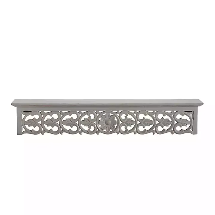 Gray Carved Floral Decorative Wall Shelf