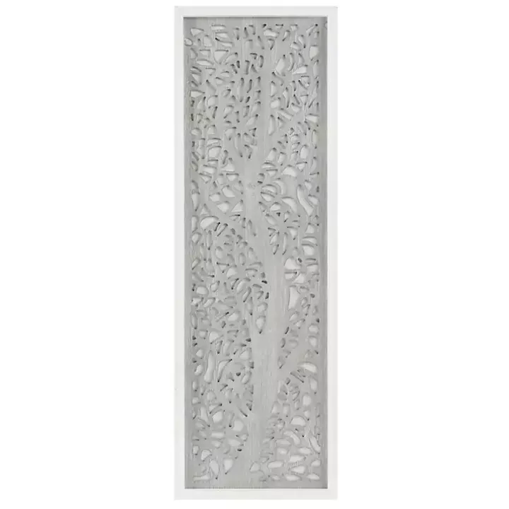 Gray Carved Wood Laurel Branches Panel Wall Plaque