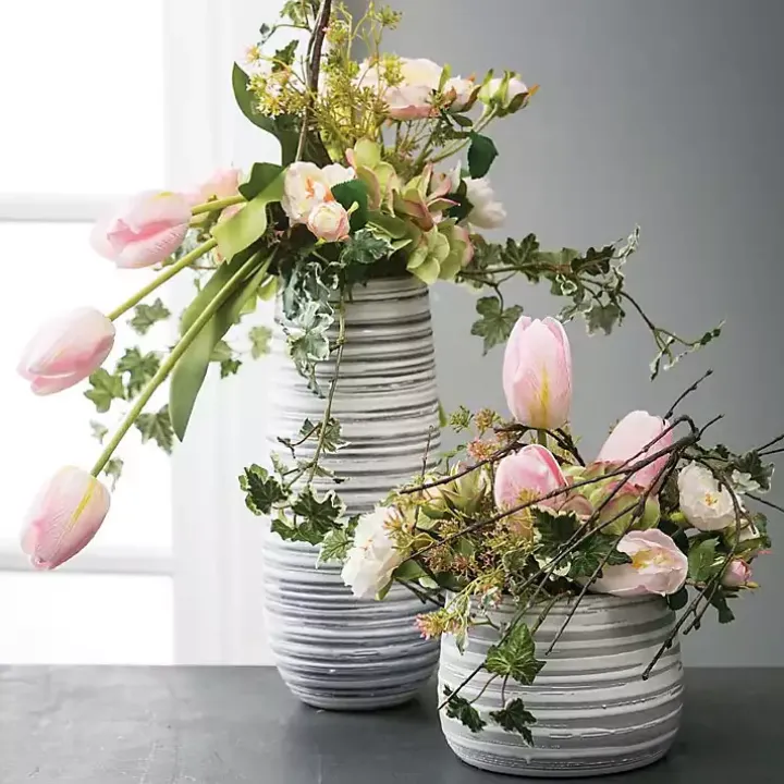 Gray Ceramic Striped Vase