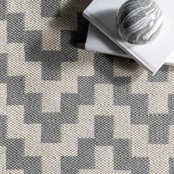 Gray Chevron Cotton Tassel Area Rug, 8x10