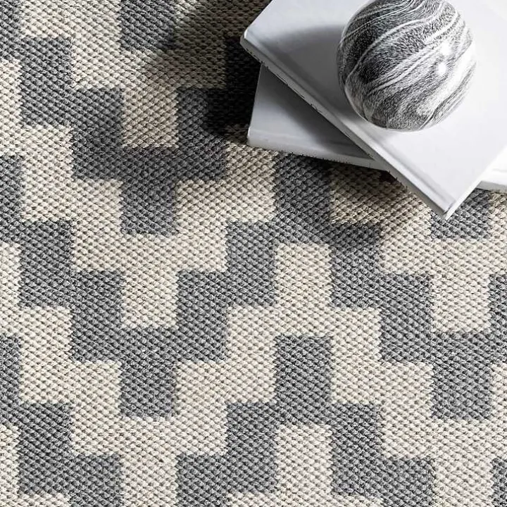 Gray Chevron Cotton Tassel Area Rug, 8x10