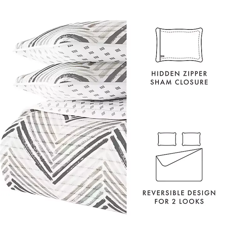 Gray Chevron Reversible 3-pc. King Quilt Set