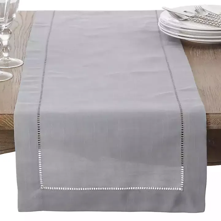Gray Classic Hemstitch Border Polyester Runner