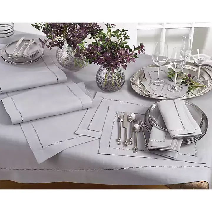 Gray Classic Hemstitch Border Polyester Runner