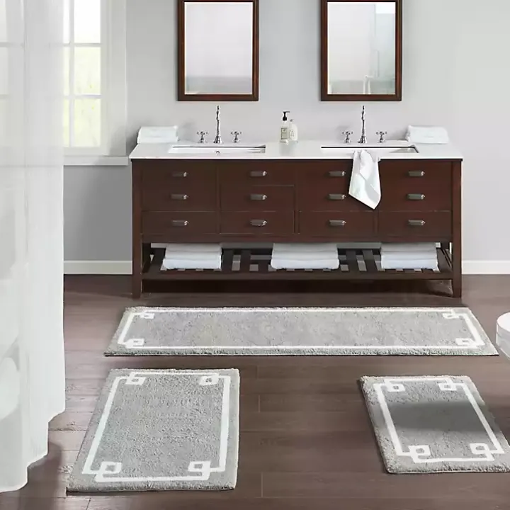 Gray Cotton Tufted Bath Mat with Border, 40 in.