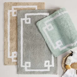 Gray Cotton Tufted Bath Mat with Border, 40 in.