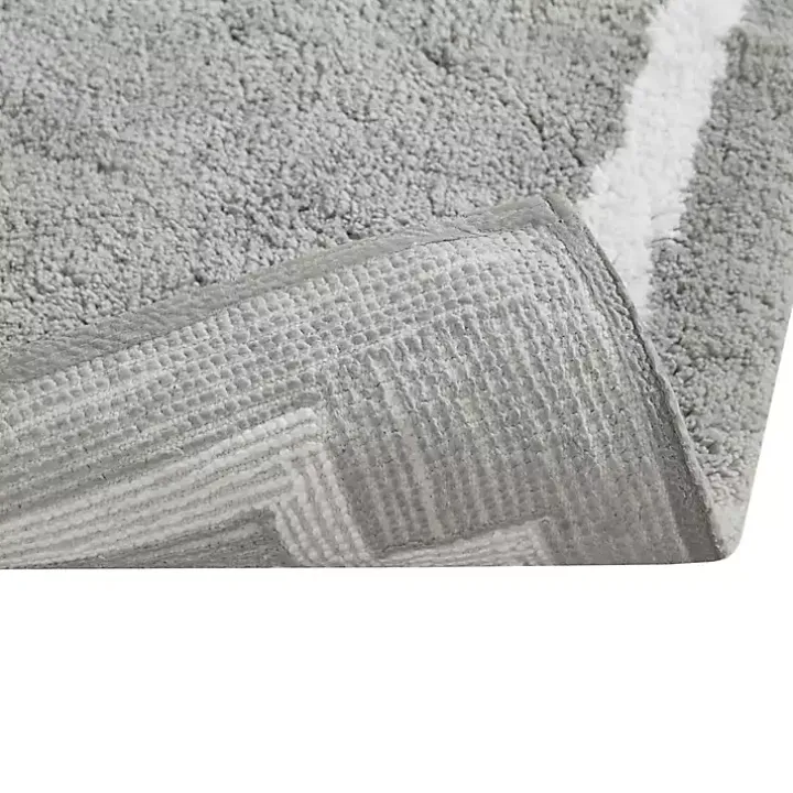Gray Cotton Tufted Bath Runner with Border