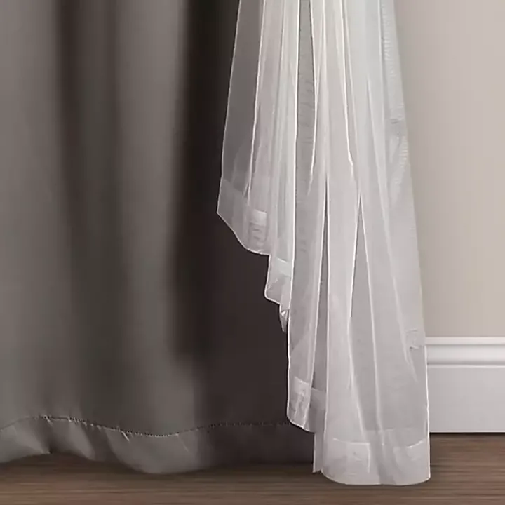 Gray Curtain Panel Set with Overlay, 84 in.