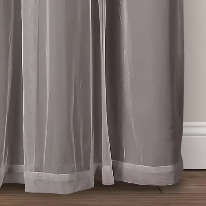 Gray Curtain Panel Set with Overlay, 95 in.