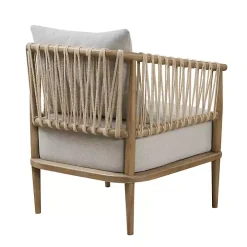 Gray Curved Wood and Jute Rope Accent Chair