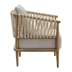 Gray Curved Wood and Jute Rope Accent Chair