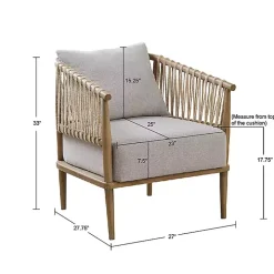 Gray Curved Wood and Jute Rope Accent Chair