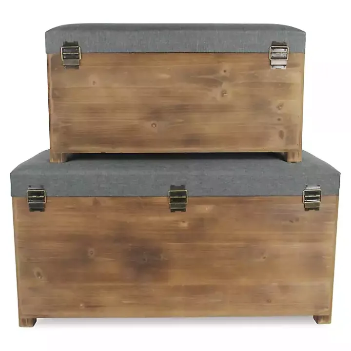 Gray Cushioned Storage Benches, Set of 2