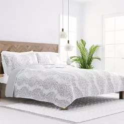 Gray Damask Reversible 3-pc. King Quilt Set