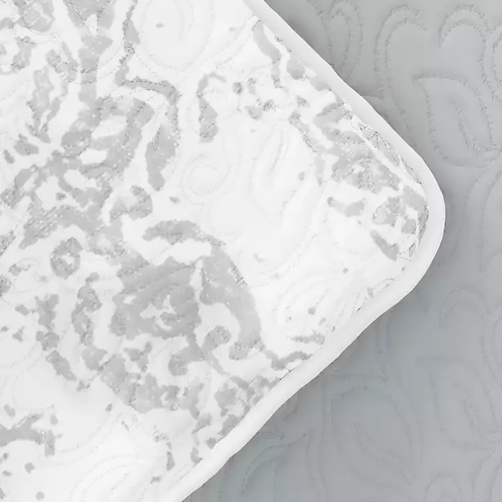 Gray Damask Reversible 3-pc. King Quilt Set