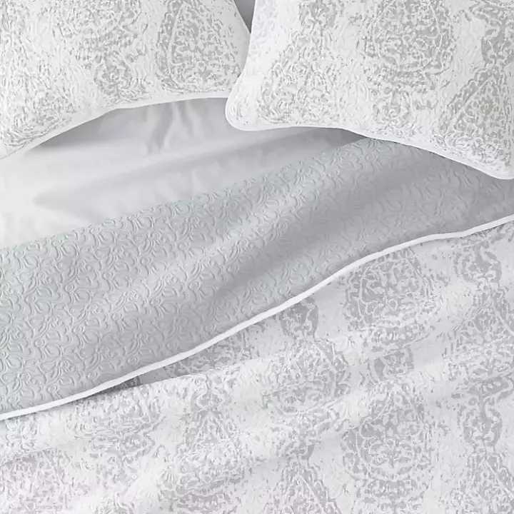 Gray Damask Reversible 3-pc. King Quilt Set