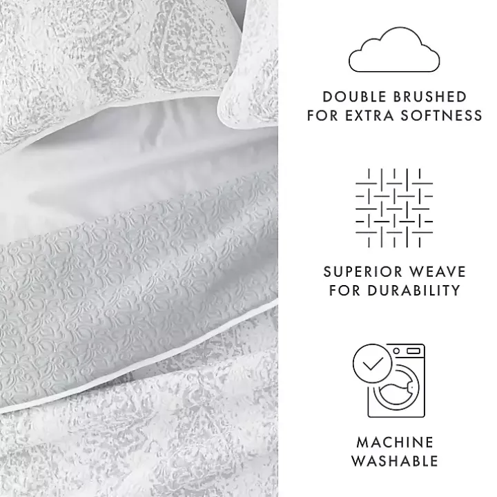 Gray Damask Reversible 3-pc. King Quilt Set
