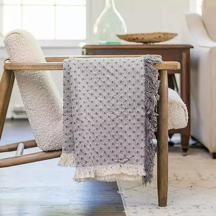 Gray Dotted Woven Throw