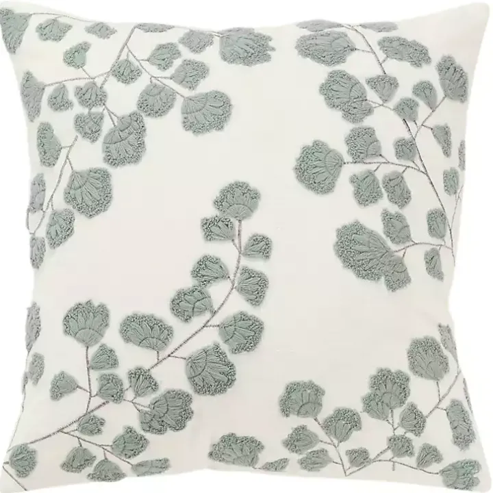 Gray Embroidered Floral Throw Pillow