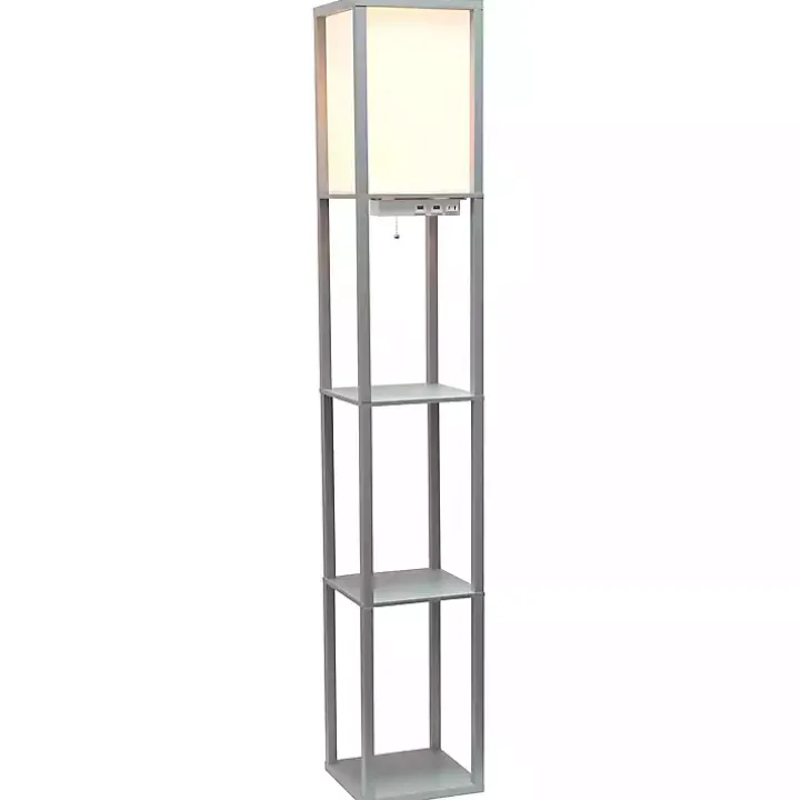 Gray Etagere Shelf Charging Floor Lamp