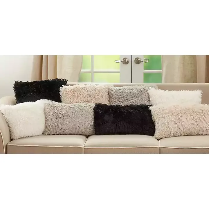 Gray Faux Fur Lumbar Pillow