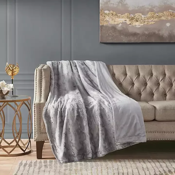 Gray Faux Fur Oversized Throw Blanket
