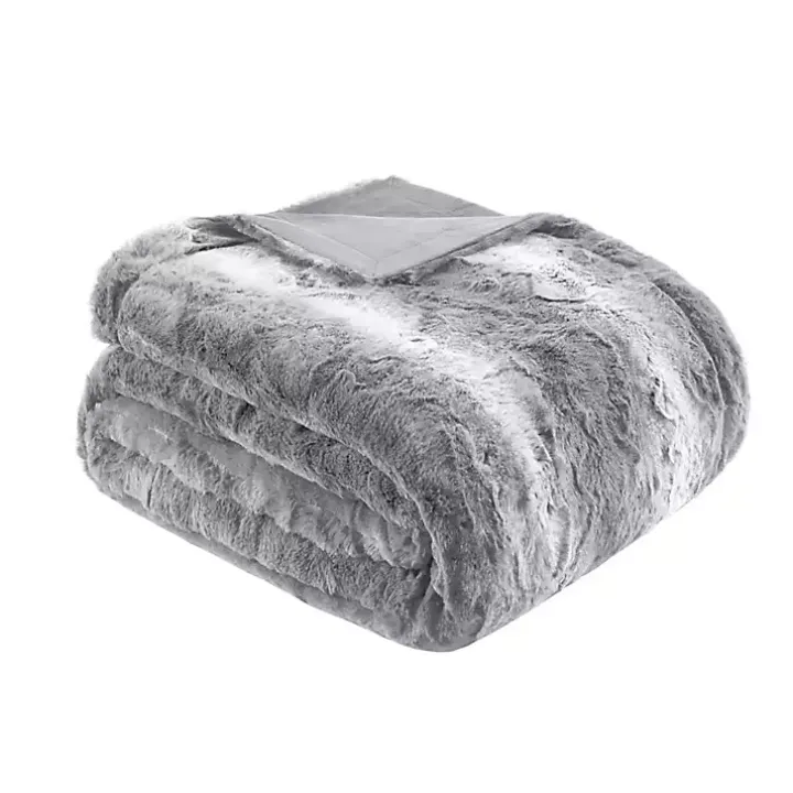 Gray Faux Fur Oversized Throw Blanket