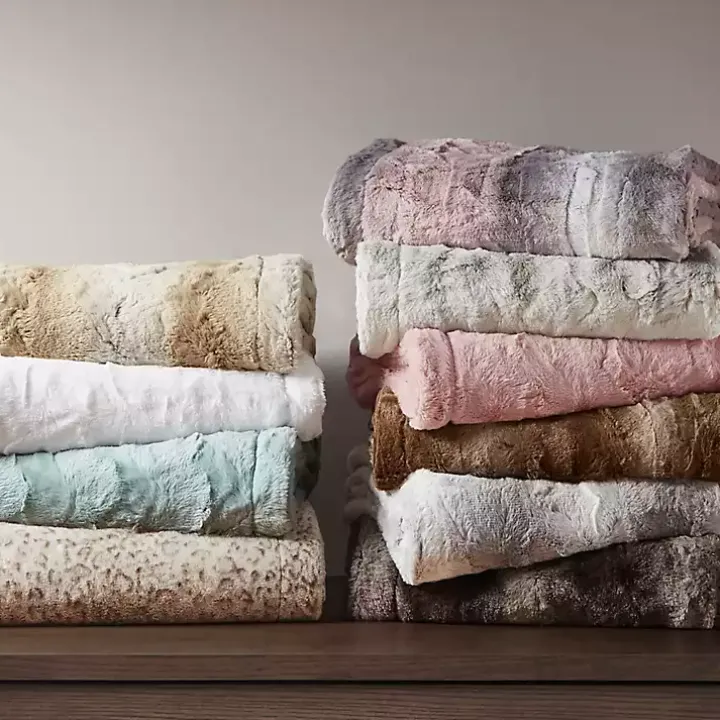 Gray Faux Fur Oversized Throw Blanket
