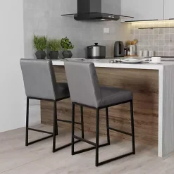 Gray Faux Leather Armless Counter Stool