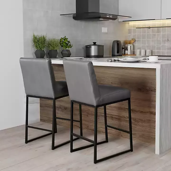 Gray Faux Leather Armless Counter Stool