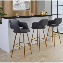 Gray Faux Leather Marge Bar Stools, Set of 2